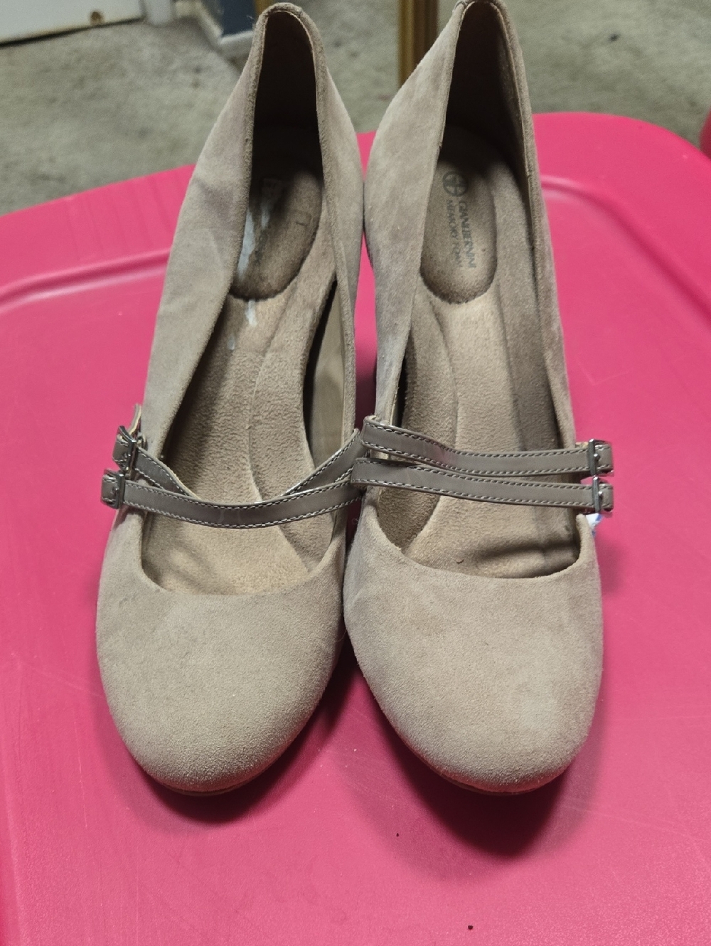 Giani Bernini taupe suede Mary Jane heels with double straps